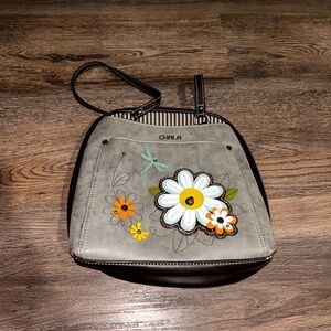 Chala Gray Crossbody Bag with Floral Accents